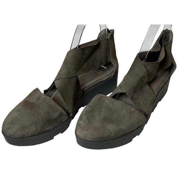 Eileen Fisher Buoy Suede Criss Cross Close Toe Wedge Platform Sandals 8 1/2 - Picture 11 of 13
